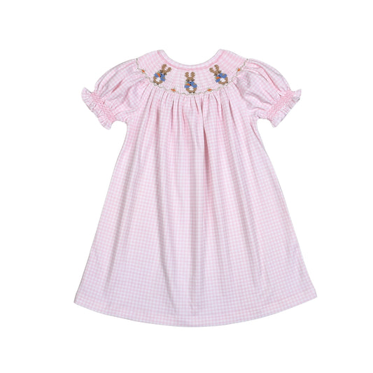 RAB-440 PETER RABBIT PINK HAND SMOCKED PIMA BISHOP DRESS