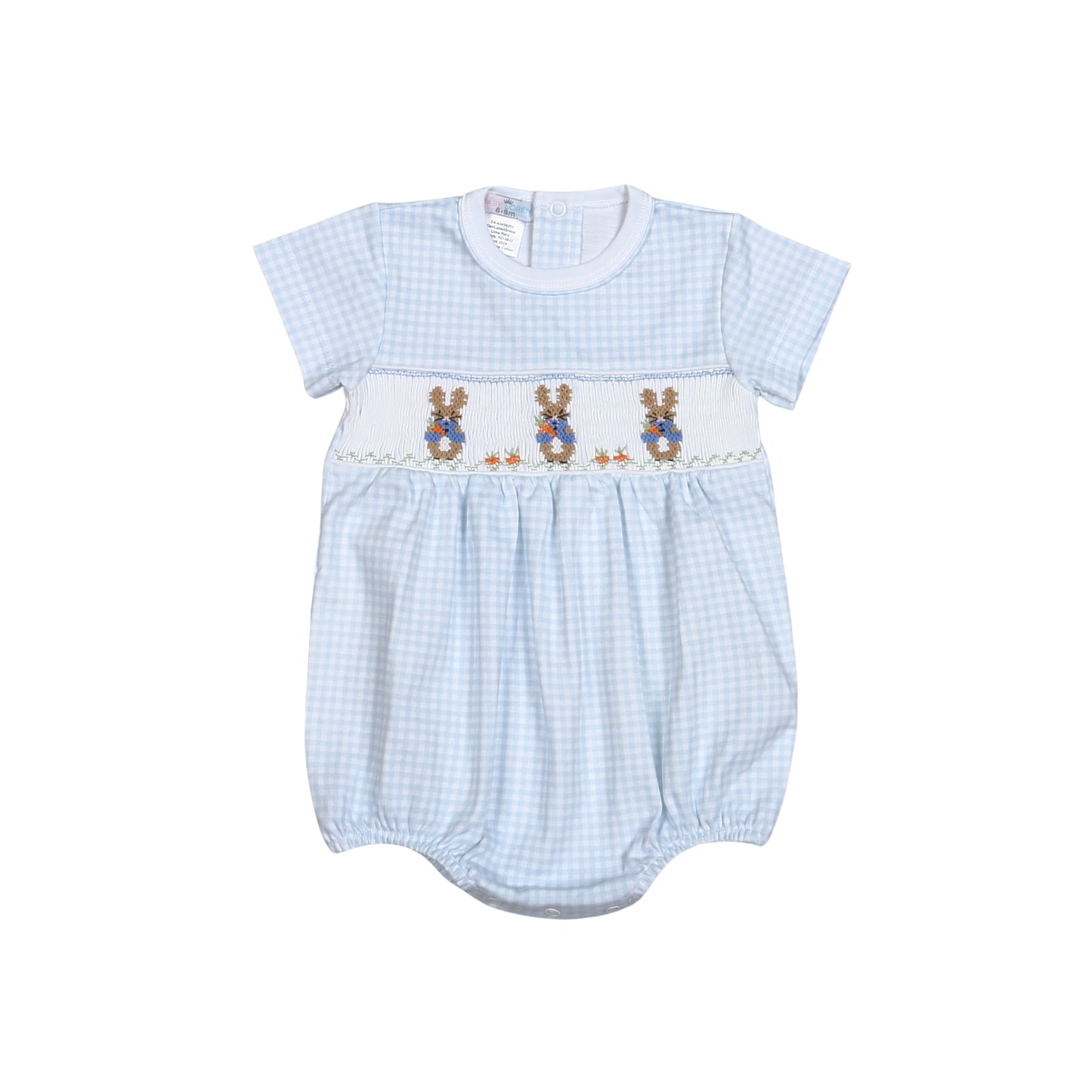 RAB-530 PETER RABBIT BLUE HAND SMOCKED PIMA BUBBLE