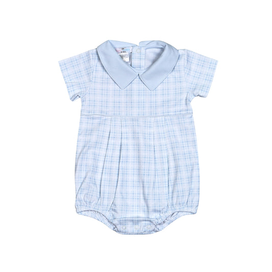CEL-331 CASEY BLUE PLAIDS PIMA  BUBBLE POINTY COLLAR