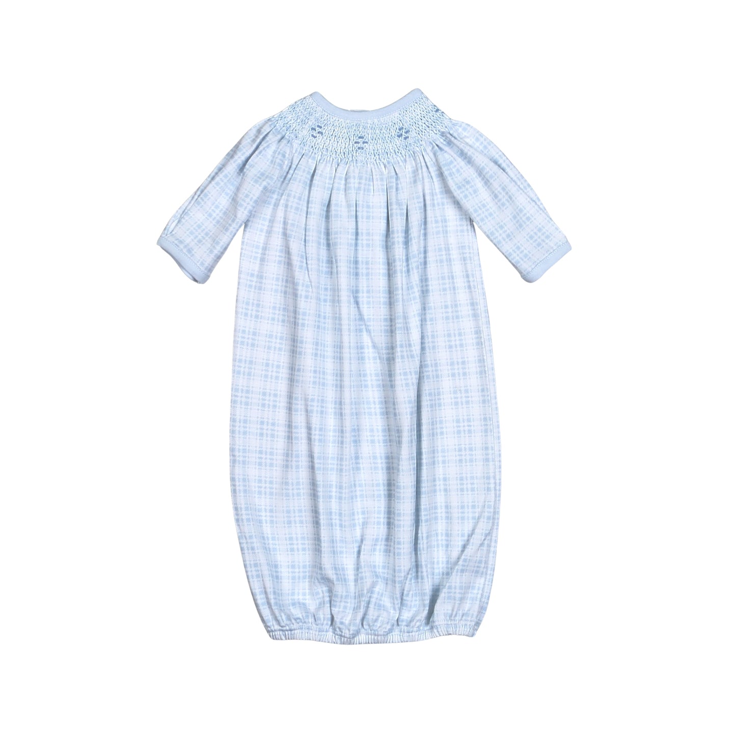 CEL-519 CASEY BLUE PLAIDS  HAND SMK PIMA GOWN