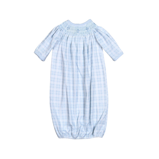 CEL-519 CASEY BLUE PLAIDS  HAND SMK PIMA GOWN