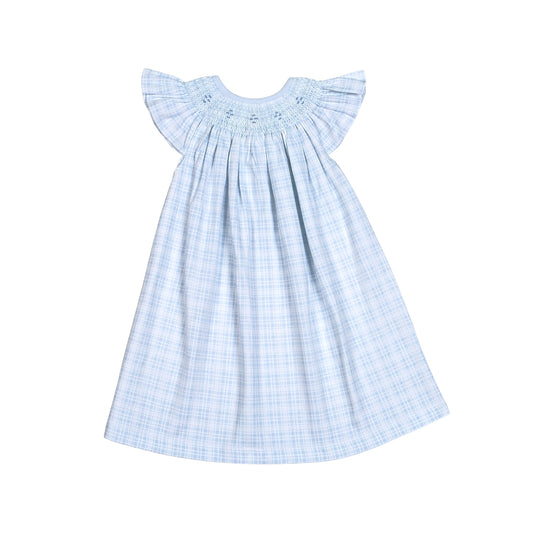 CEL-540 CASEY BLUE PLAIDS PIMA HAND SMK BISHOP DRESS