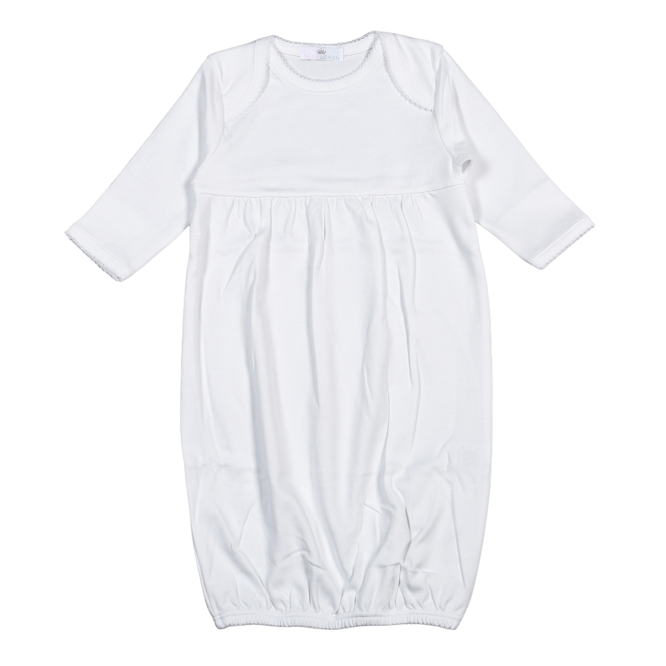 WWP-020 White  Gown White Picot Trim. Cut on Chest
