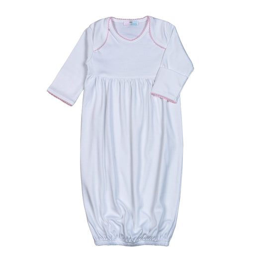 WPP-020 White  Gown Pink Picot Trim. Cut on Chest