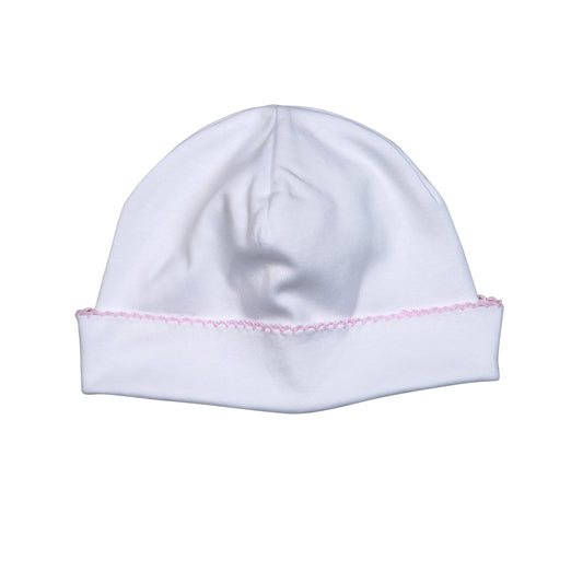WPP-015 White  Beanie Pink Picot Trim.