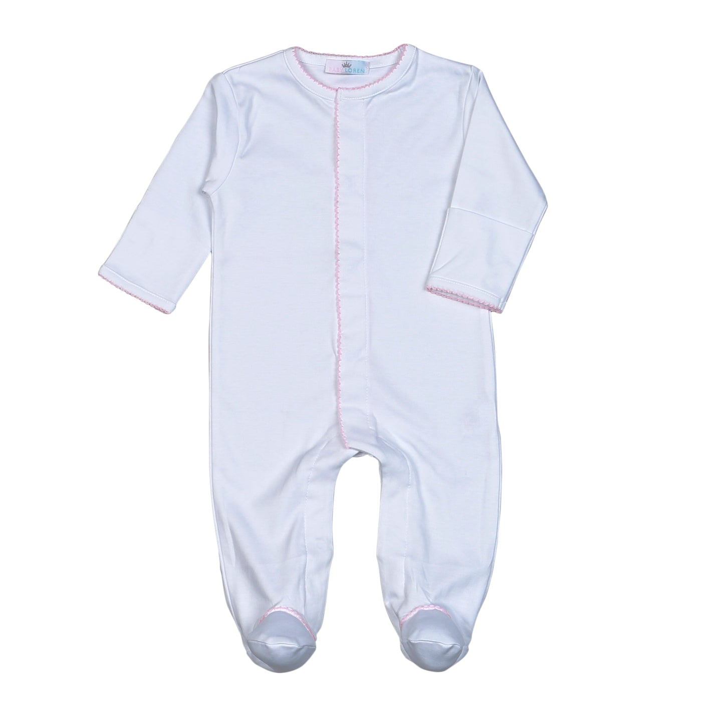 WPP-012 White Snap Footie  Pink Picot Trim.