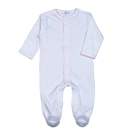 WPP-012 White Snap Footie  Pink Picot Trim.