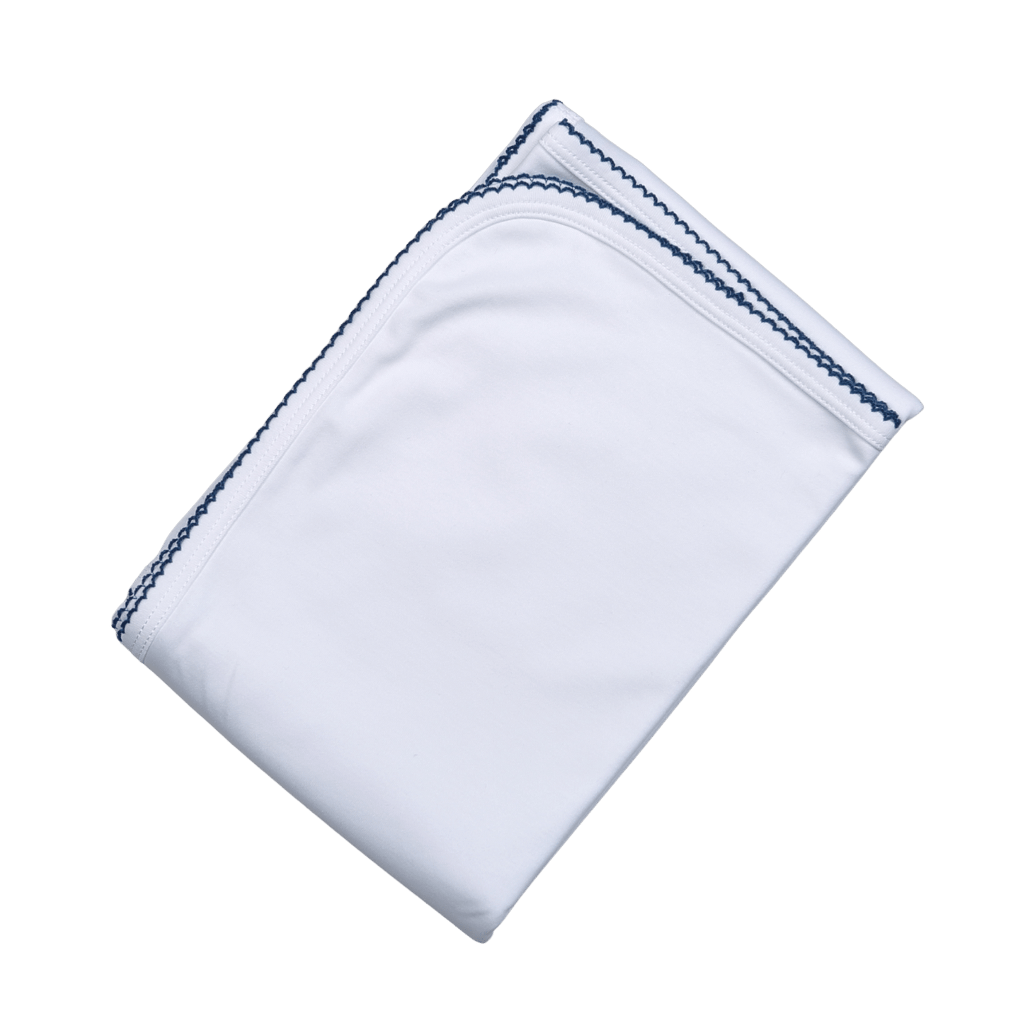 WNP-016 White  Receiving Blanket  Navy Blue Picot Trim 28"x 29".