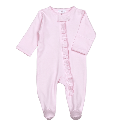 PPP-014 Pink Zipper Footie  Pink Picot Trim.