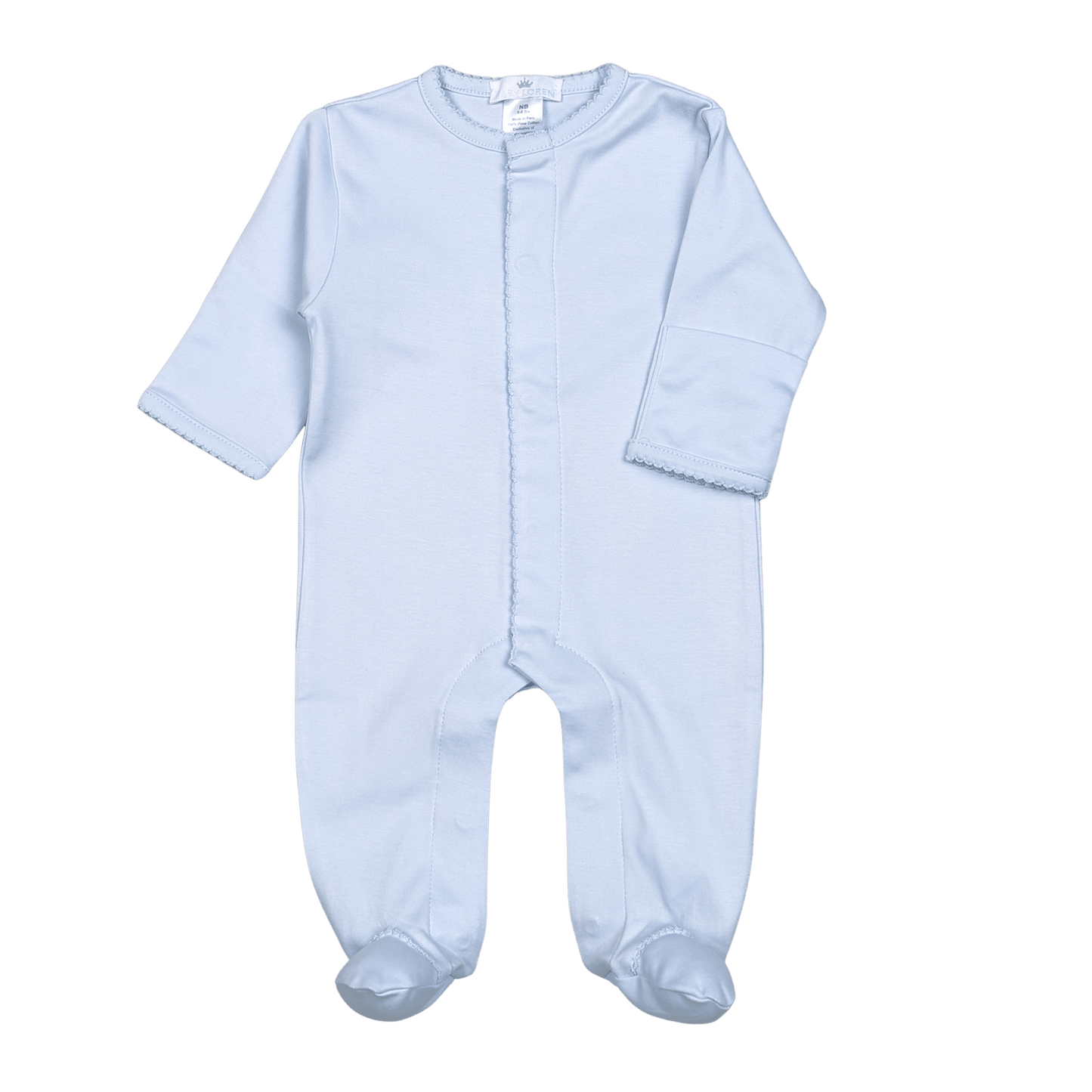 BBP-012 Blue Snap Footie  Blue Picot Trim.