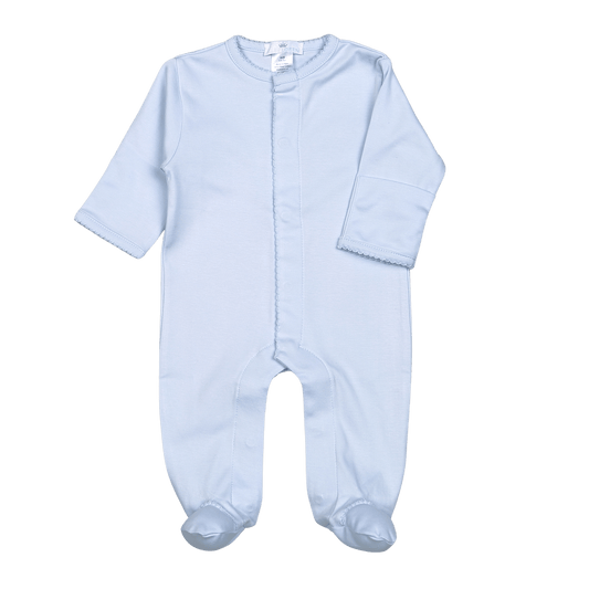 BBP-012 Blue Snap Footie  Blue Picot Trim.