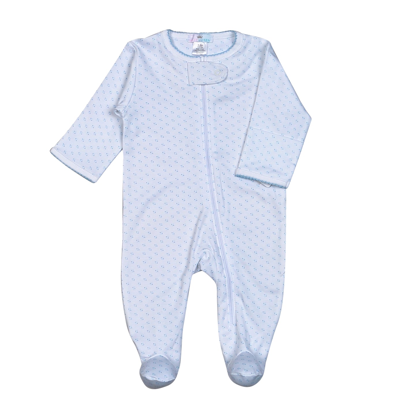 BDT-014 Blue Dots Zipper footie.