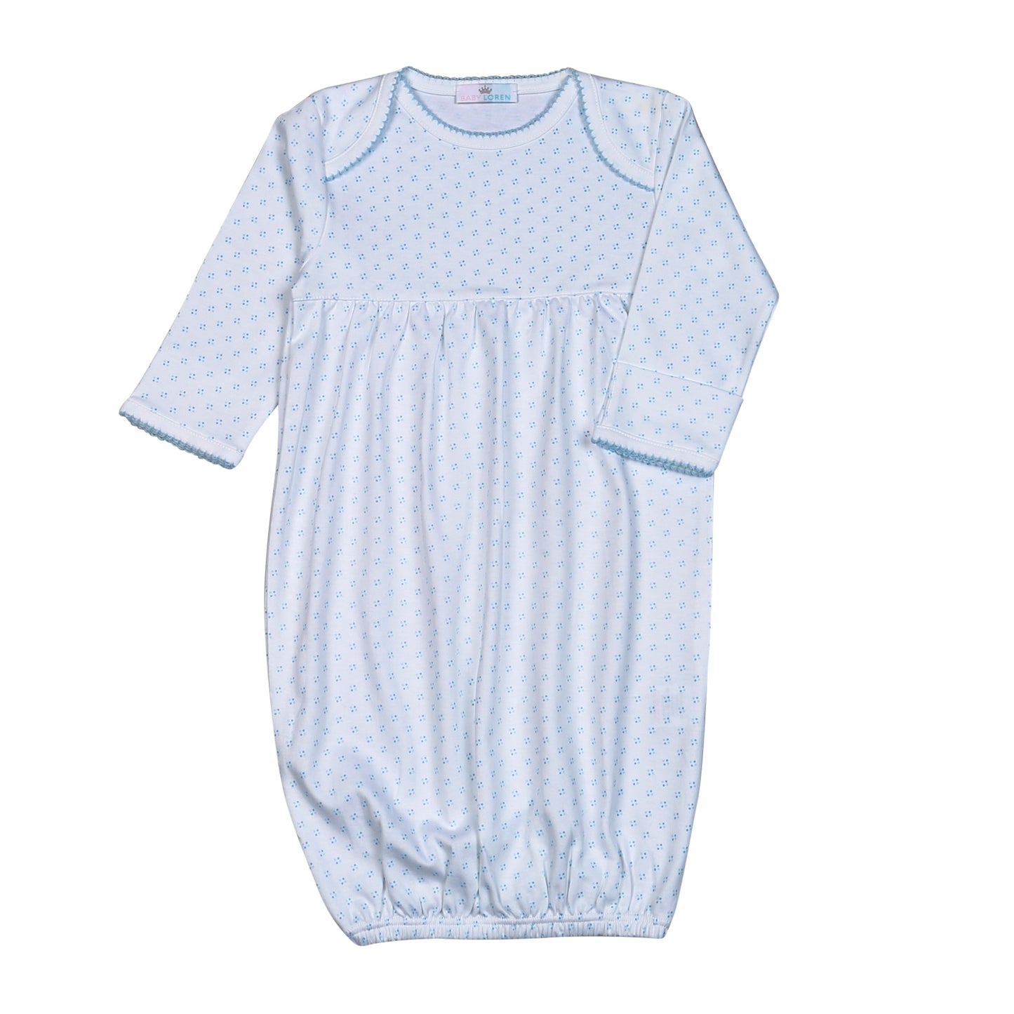 BDT-020 Blue Dots  Gown. Cut on Chest