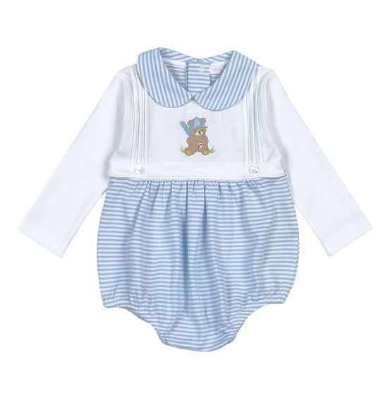 BAS-030 Blue Baseball Bear Hand Embroidered Bubble