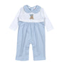 BAS-034 Blue Baseball Bear Hand Embroidered Romper