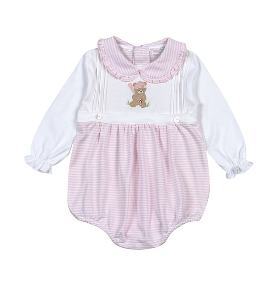 BAS-130 Pink Baseball Bear Hand Embroidered Bubble
