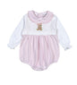 BAS-130 Pink Baseball Bear Hand Embroidered Bubble