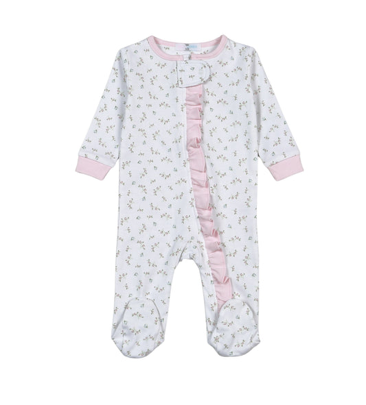 BEL-114 Bella Pink   Floral Pima Zipper Footie