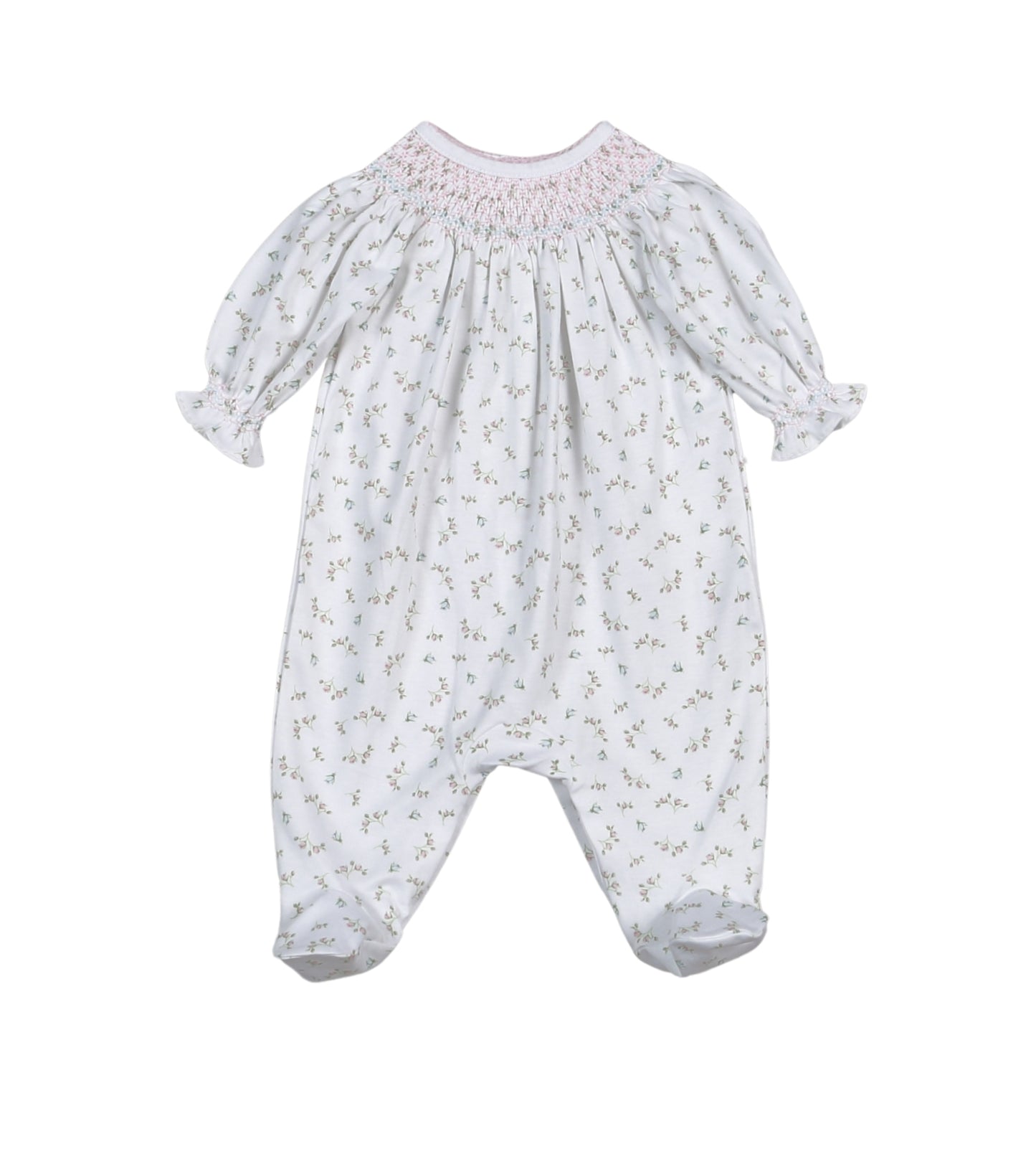 BEL-514 Bella Pink   Floral Hand Smk Bishop Footie