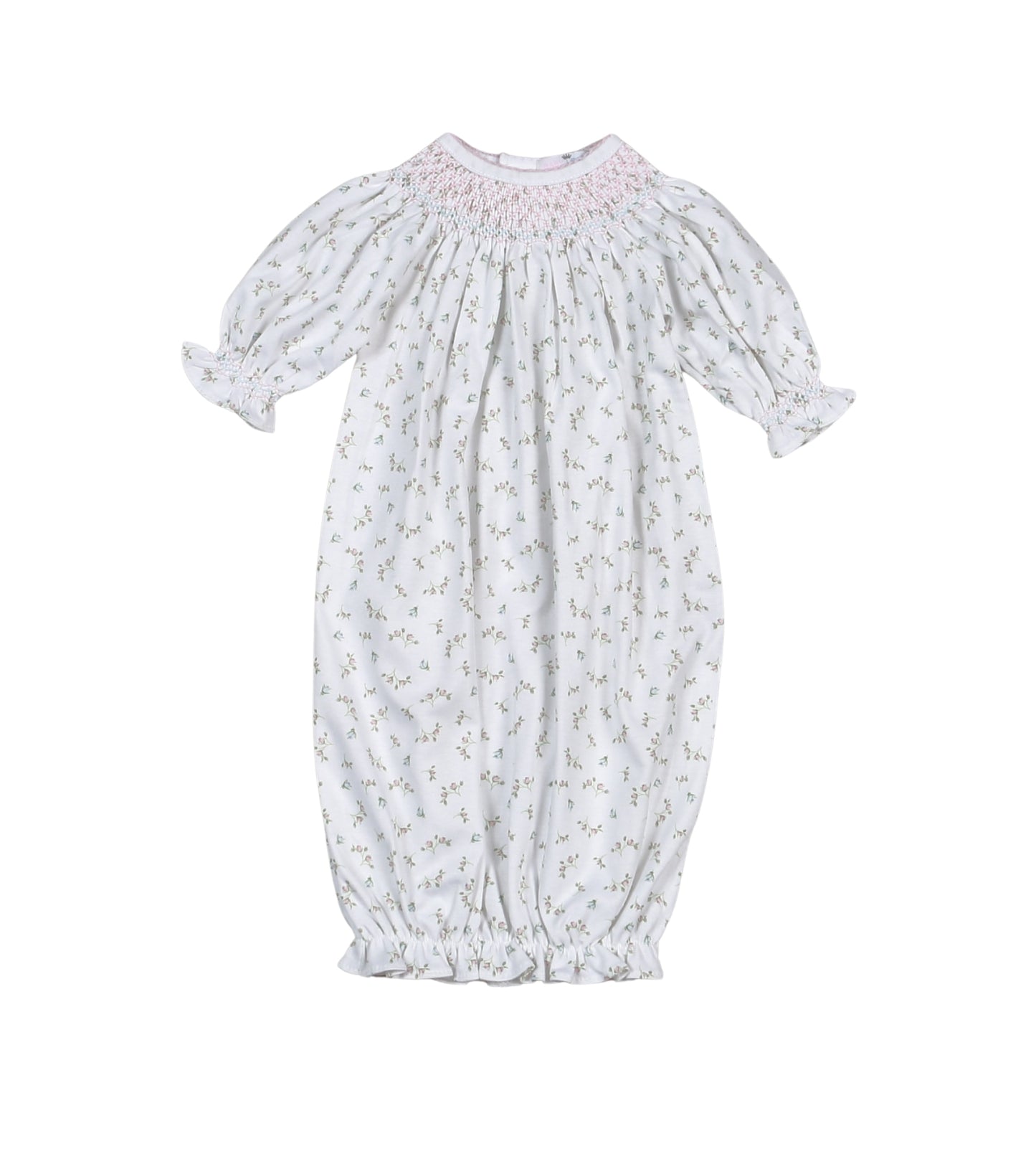 BEL-519 Bella Pink   Floral Hand Smk Bishop Gown