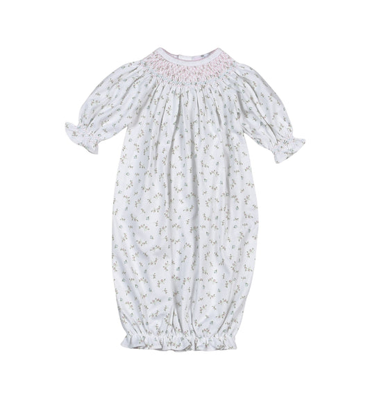 BEL-519 Bella Pink   Floral Hand Smk Bishop Gown