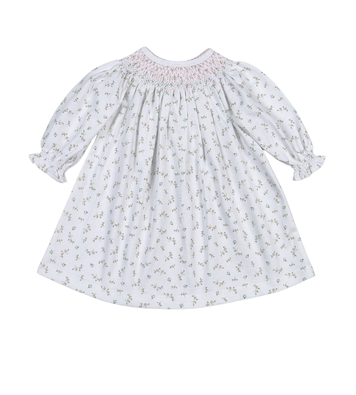 BEL-540 Bella Pink   Floral Pima Hand Smk Bishop Dress