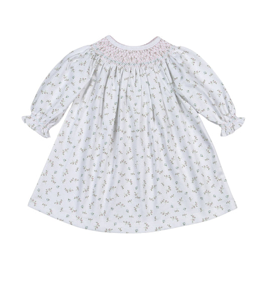 BEL-540 Bella Pink   Floral Pima Hand Smk Bishop Dress