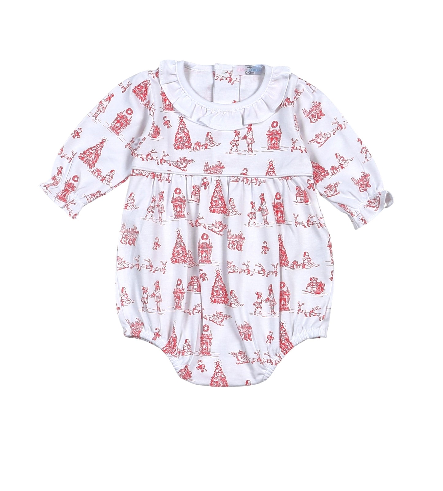 CHT-130 Red Christmas Toile Pima Ruffled Bubble