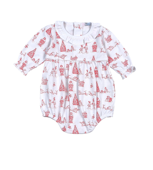 CHT-130 Red Christmas Toile Pima Ruffled Bubble