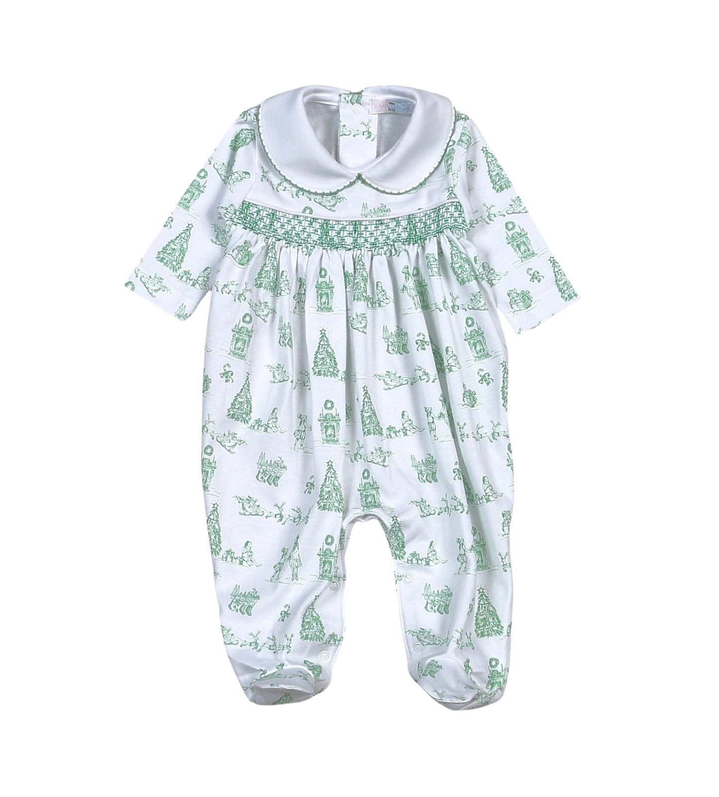 CHT-414 Green Christmas Toile Hand Smk Footie