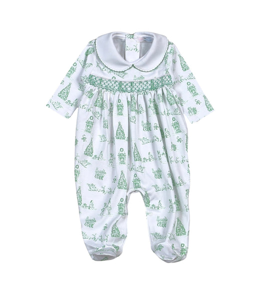 CHT-414 Green Christmas Toile Hand Smk Footie