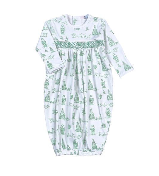CHT-419 Green Christmas Toile Hand Smk Gown