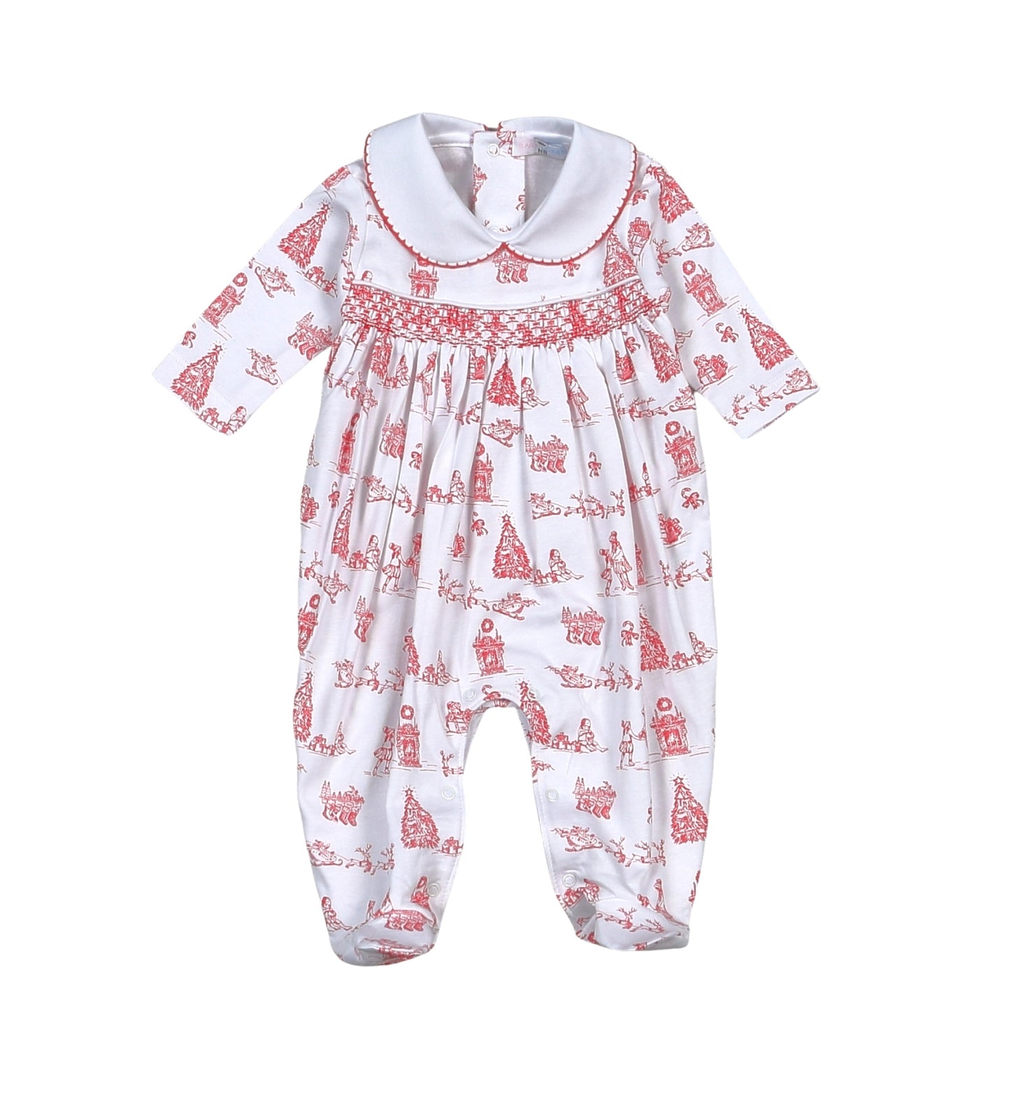 CHT-514 Red Christmas Toile Hand Smk Footie