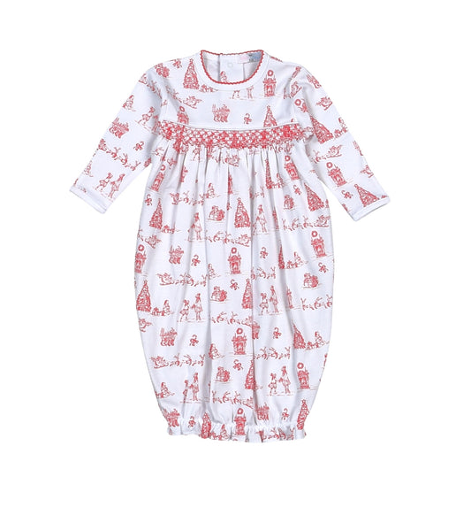 CHT-519 Red Christmas Toile Hand Smk Gown