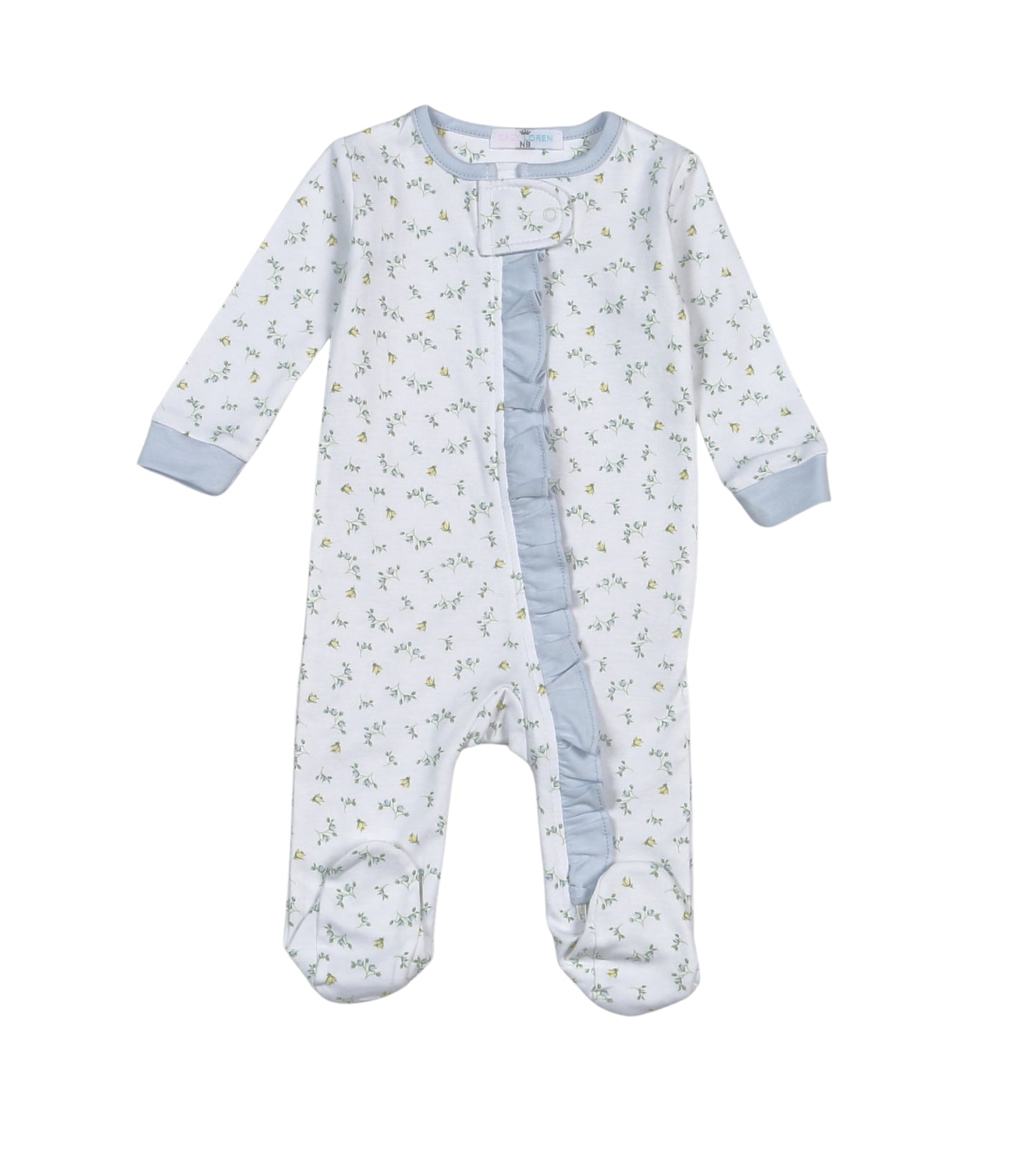 MIA-114 Mia Blue Floral Pima Zipper Footie
