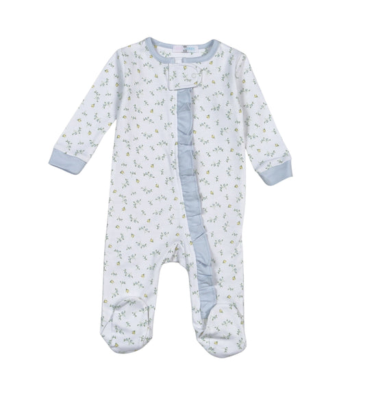 MIA-114 Mia Blue Floral Pima Zipper Footie