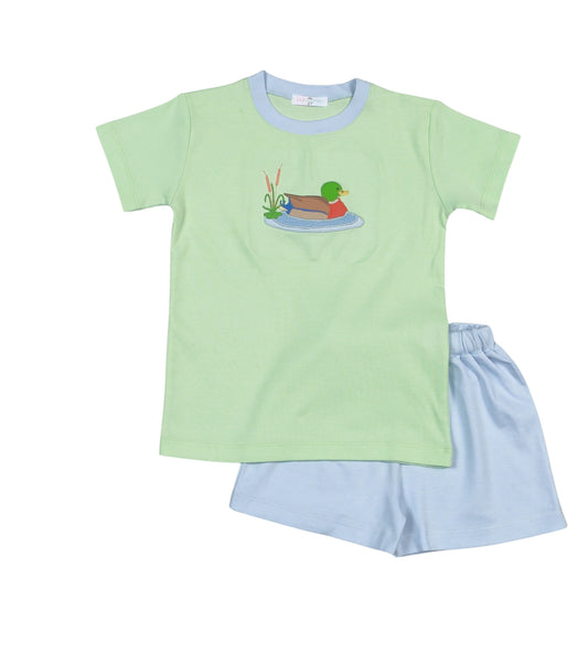 MLD-020 Green Mallard Duck Pima  Applique Short set
