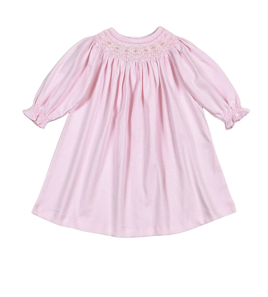 PKS-940 Sally Pink Stripes Hand Smk Pima Bishop Dress