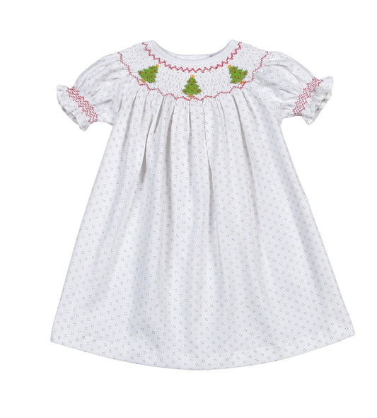 SMT-940 Christmas Trees Hand Smk Pima Bishop Dress