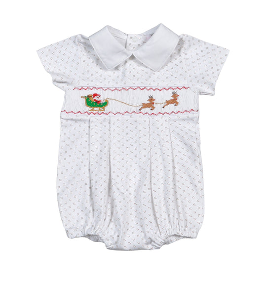 SSL-730 Santa's Sleigh  Hand Smocked Pima Bubble