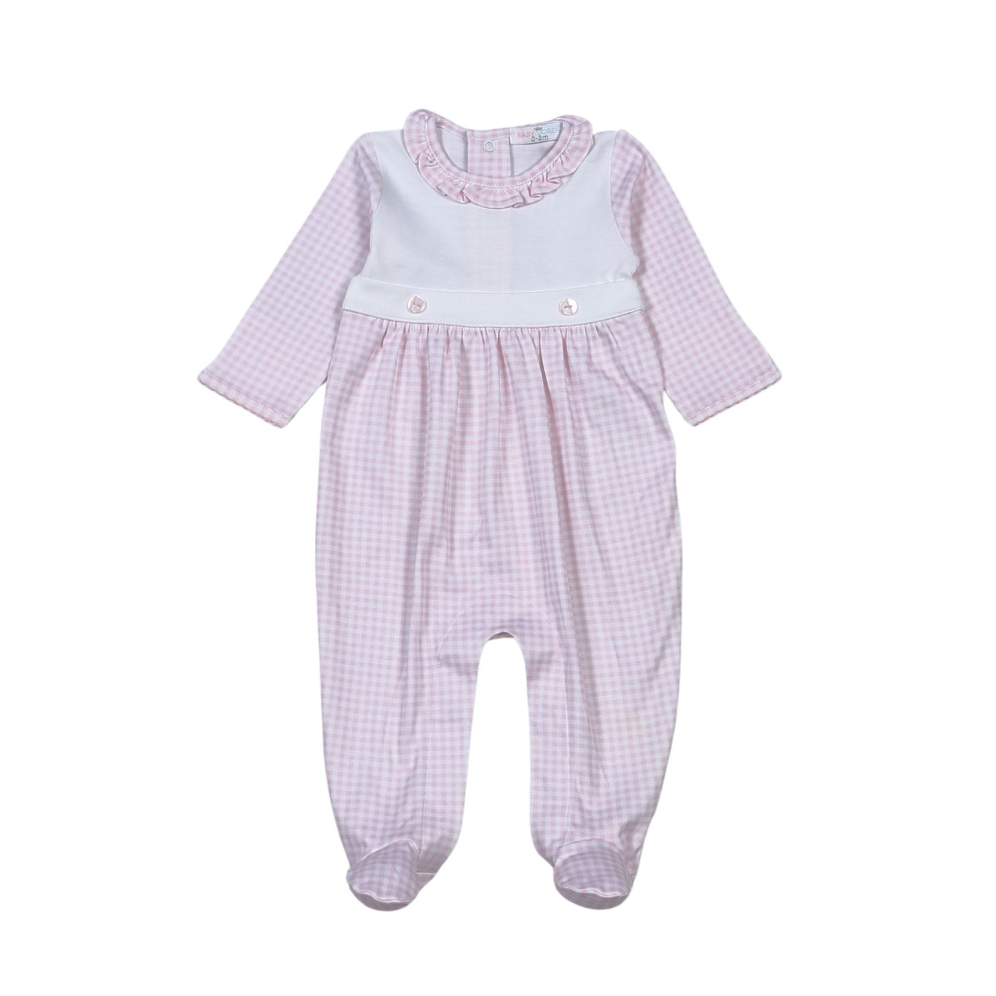 PGG-013 Pink Gingham Two Button footie.