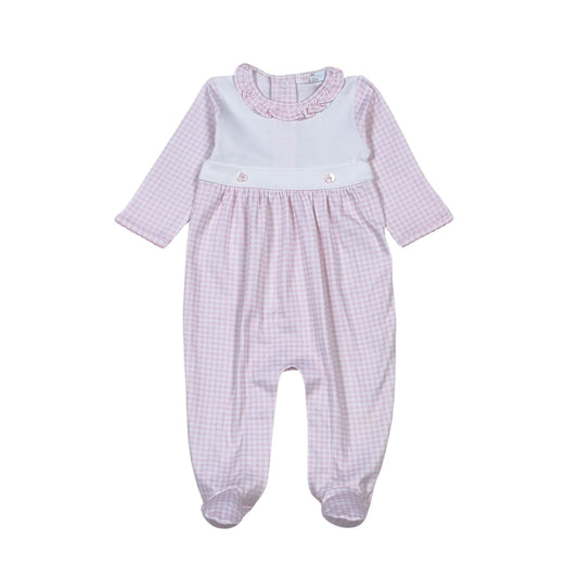 PGG-013 Pink Gingham Two Button footie.