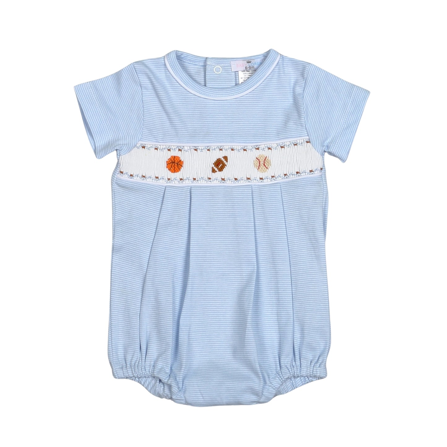 BAS-830 Baseball  Hand Smocked Pima Short Sleeves Bubble