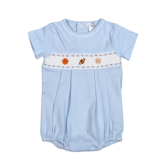 BAS-830 Baseball  Hand Smocked Pima Short Sleeves Bubble