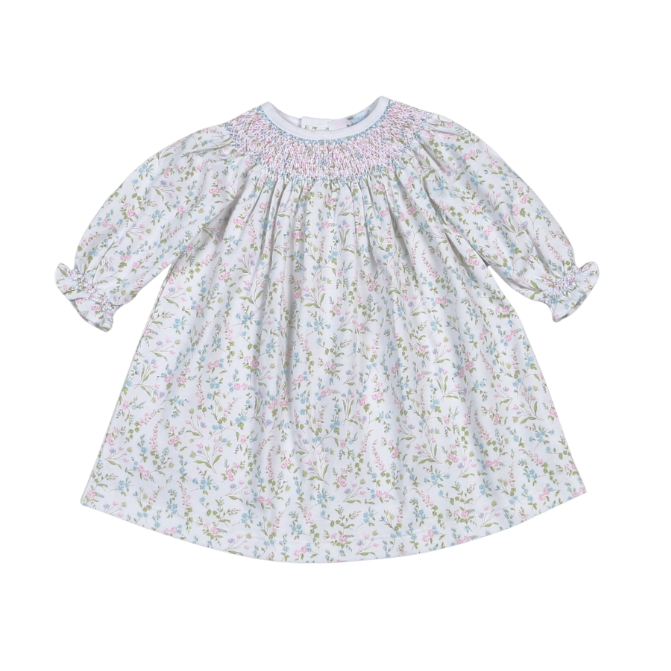 VIV-540 Vivian Floral Pima Hand Smk Bishop Dress