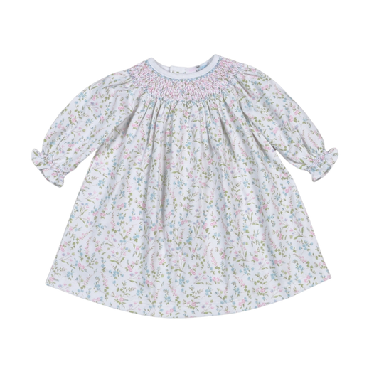 VIV-540 Vivian Floral Pima Hand Smk Bishop Dress