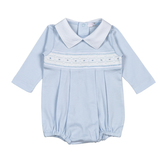 BLS-831 Tim Blue  Hand Smocked Pima Long Sleevs Bubble