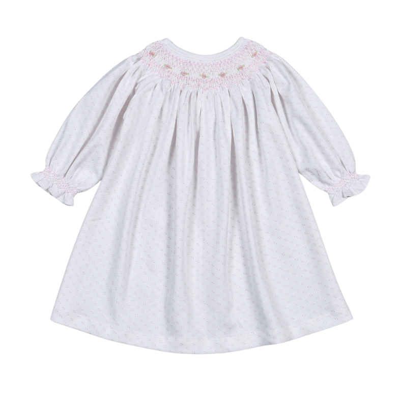 PDS-940 Sally Pink Dots Hand Smk Pima Bishop Dress