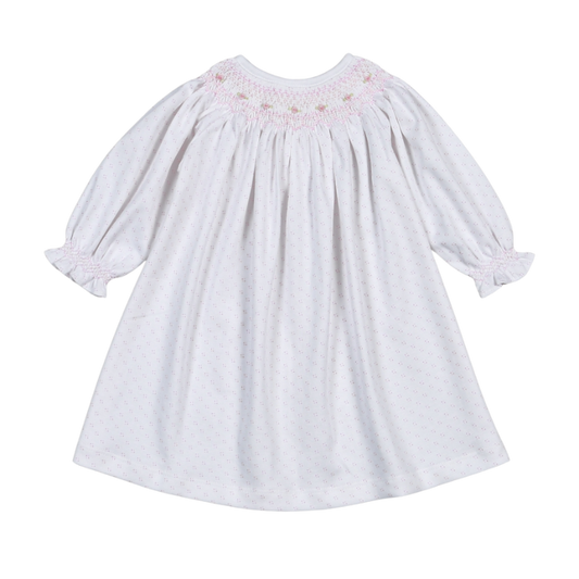 PDS-940 Sally Pink Dots Hand Smk Pima Bishop Dress