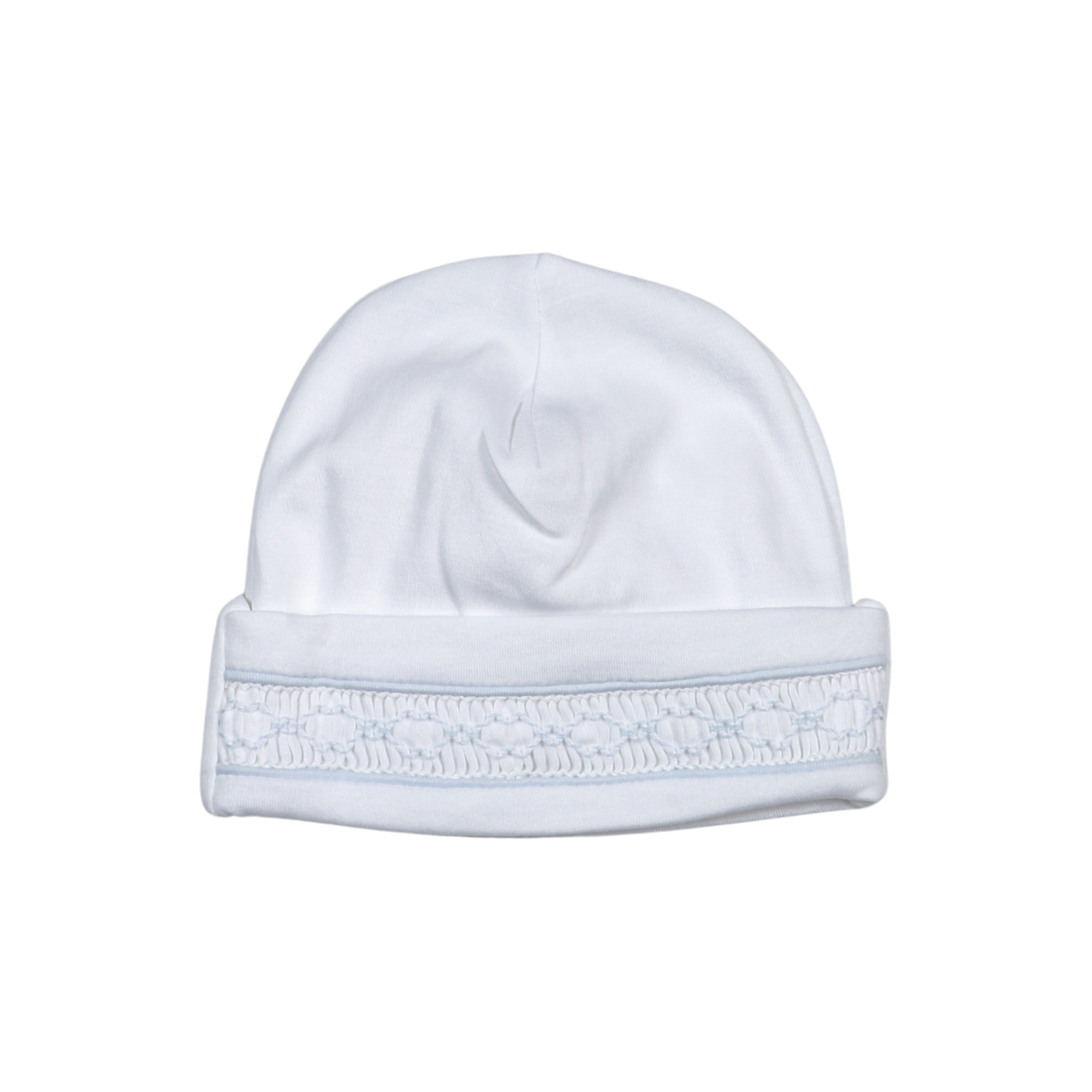 WBS-815 Tim white/Blue Hand Smocked Pima Beanie